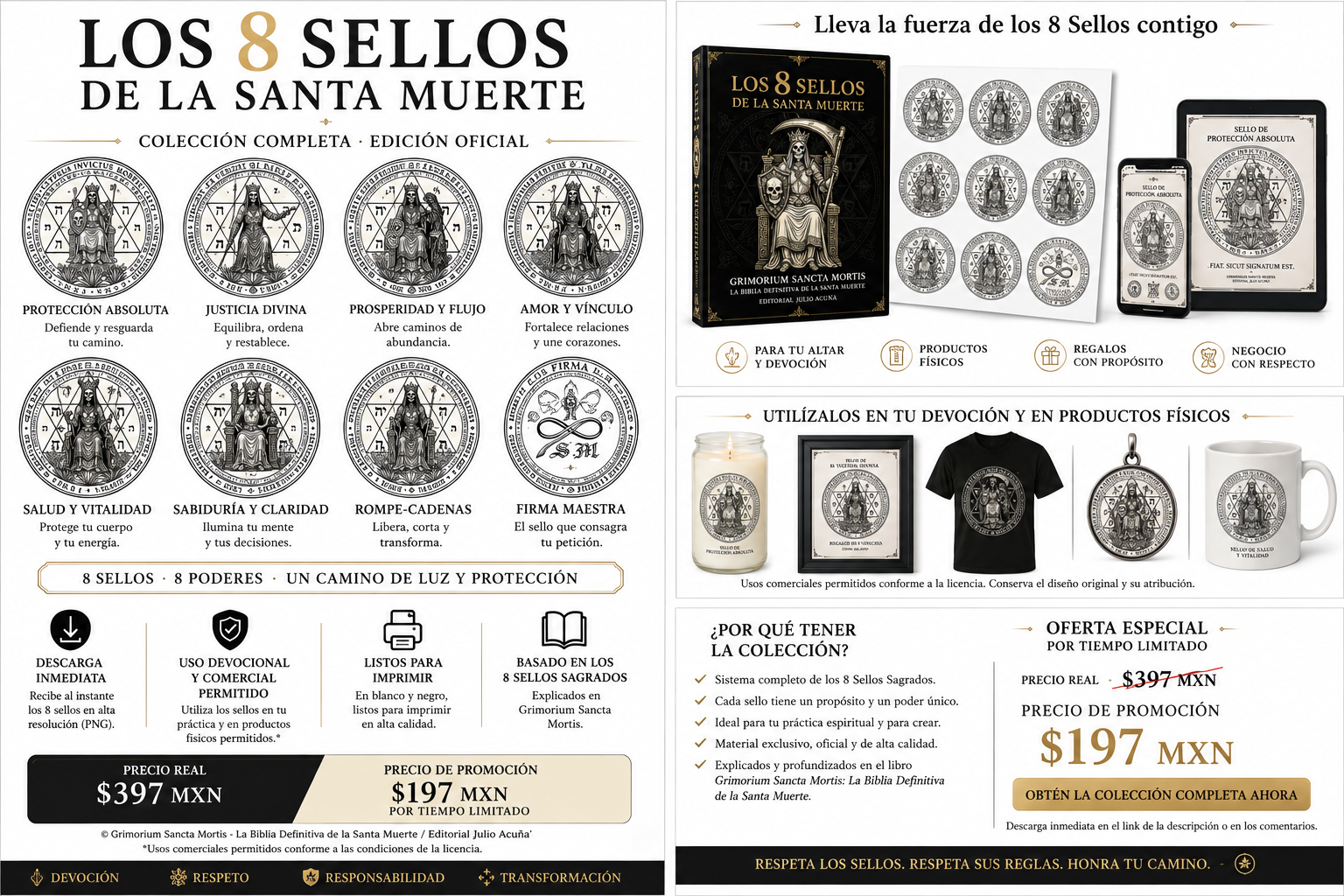 Los 8 Sellos Sagrados de la Santa Muerte — Colección Oficial Digital | Grimorium Sancta Mortis