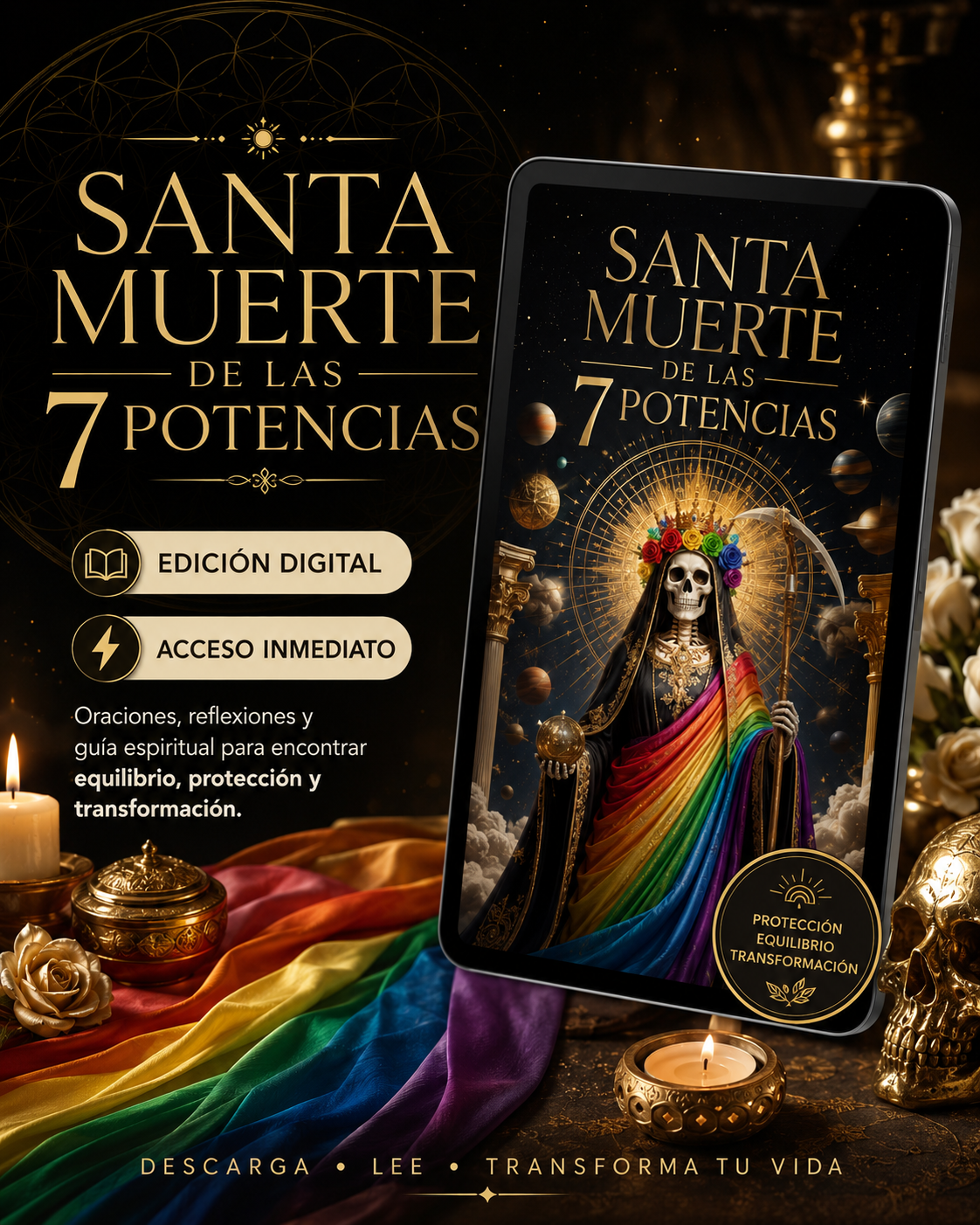 Santa Muerte de las 7 potencias: Una guía completa de oraciones, ofrendas y altares para invocar a las 7 Potencias.