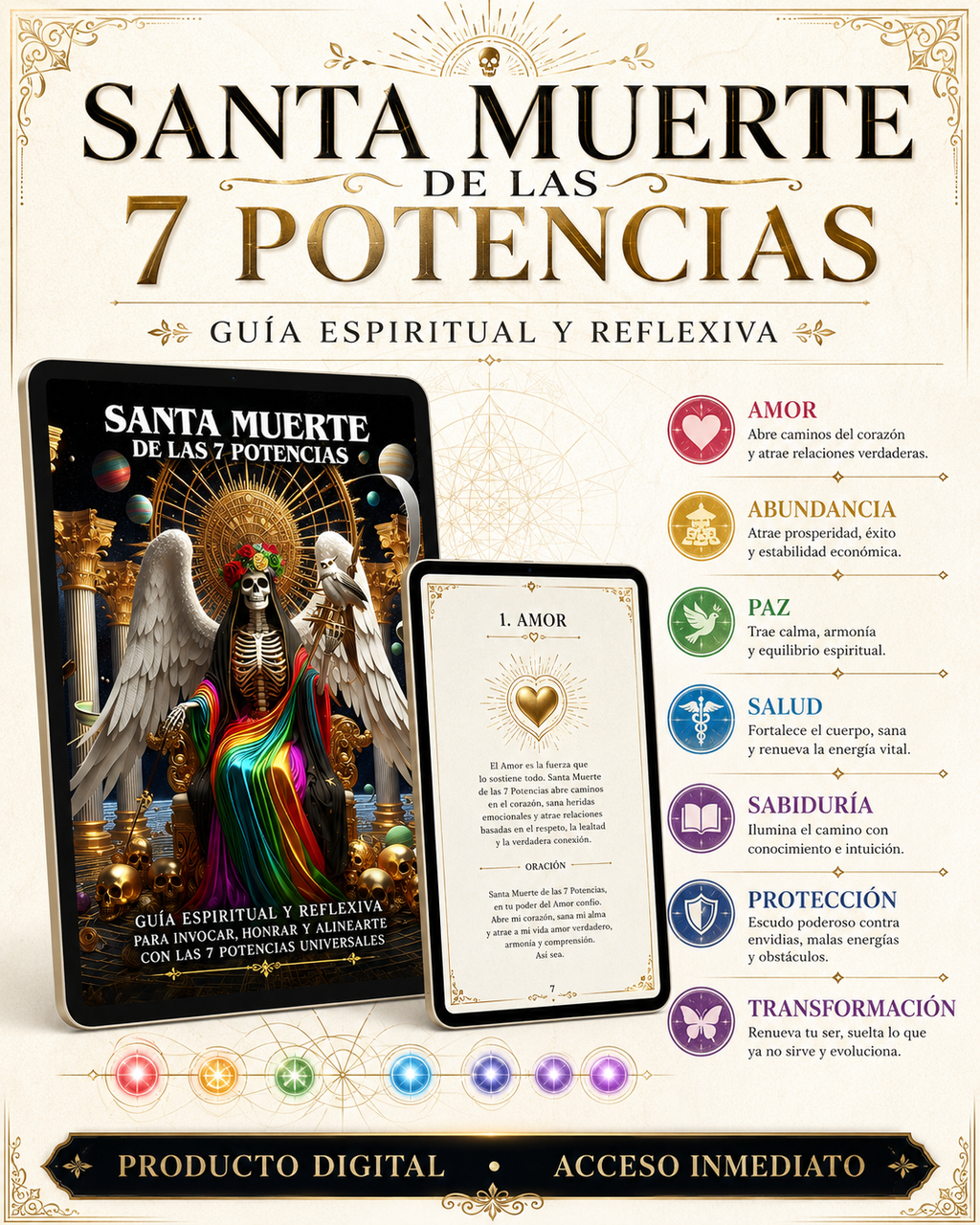 Santa Muerte de las 7 potencias: Una guía completa de oraciones, ofrendas y altares para invocar a las 7 Potencias.