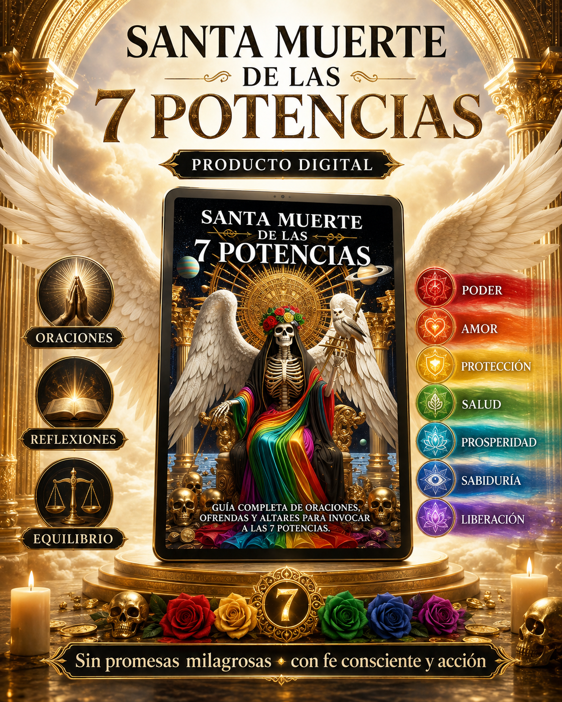 Santa Muerte de las 7 potencias: Una guía completa de oraciones, ofrendas y altares para invocar a las 7 Potencias.