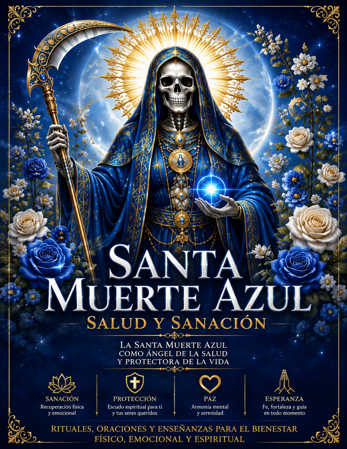 Santa Muerte Azul: Salud y Sanación: La Santa Muerte Azul como Ángel de la Salud y Protectora de la Vida.