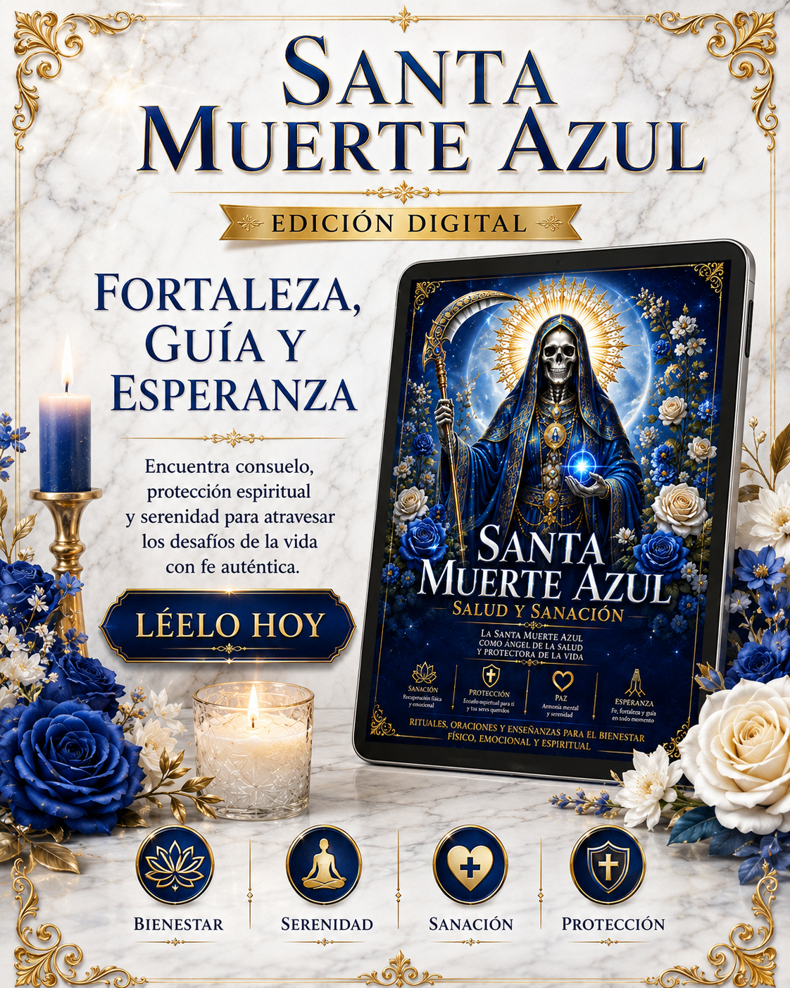 Santa Muerte Azul: Salud y Sanación: La Santa Muerte Azul como Ángel de la Salud y Protectora de la Vida.