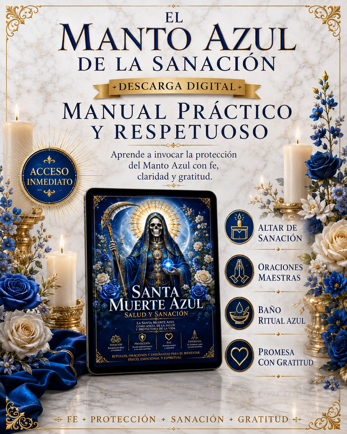 Santa Muerte Azul: Salud y Sanación: La Santa Muerte Azul como Ángel de la Salud y Protectora de la Vida.