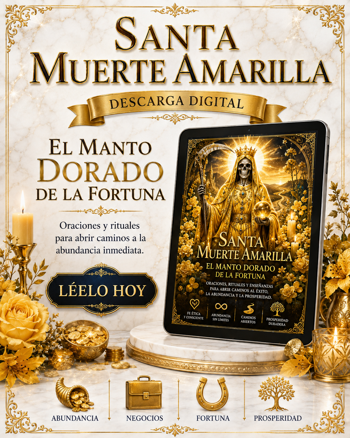Santa Muerte Amarilla: El Manto Dorado de la Fortuna: Oraciones y Rituales para Abrir Caminos a la Abundancia Inmediata.