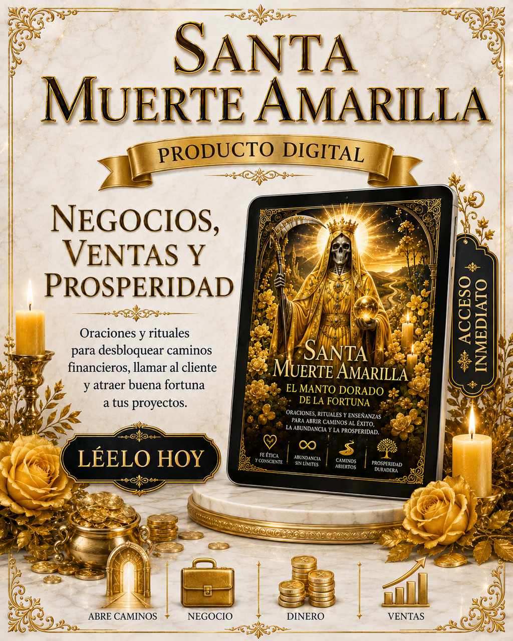 Santa Muerte Amarilla: El Manto Dorado de la Fortuna: Oraciones y Rituales para Abrir Caminos a la Abundancia Inmediata.