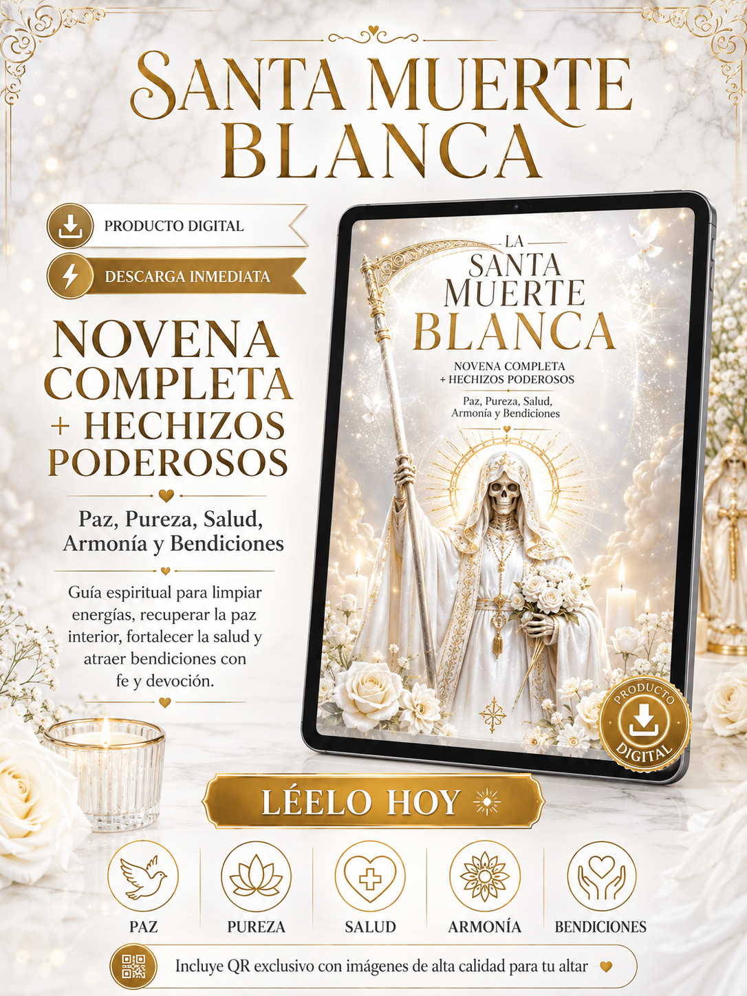 La Santa Muerte Blanca: Novena Completa + Hechizos Poderosos de Paz, Pureza, Salud, Armonía y Bendiciones
