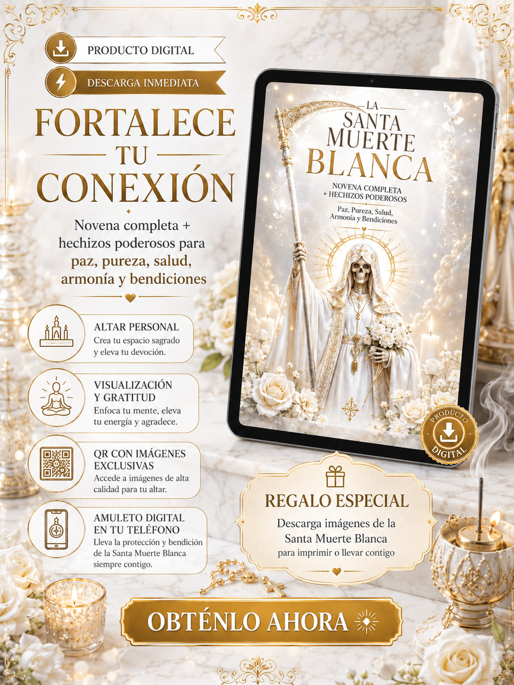 La Santa Muerte Blanca: Novena Completa + Hechizos Poderosos de Paz, Pureza, Salud, Armonía y Bendiciones