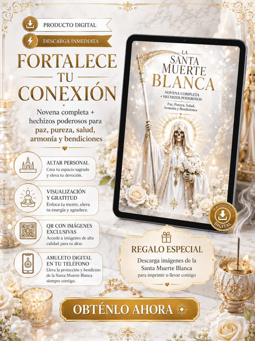 La Santa Muerte Blanca: Novena Completa + Hechizos Poderosos de Paz, Pureza, Salud, Armonía y Bendiciones
