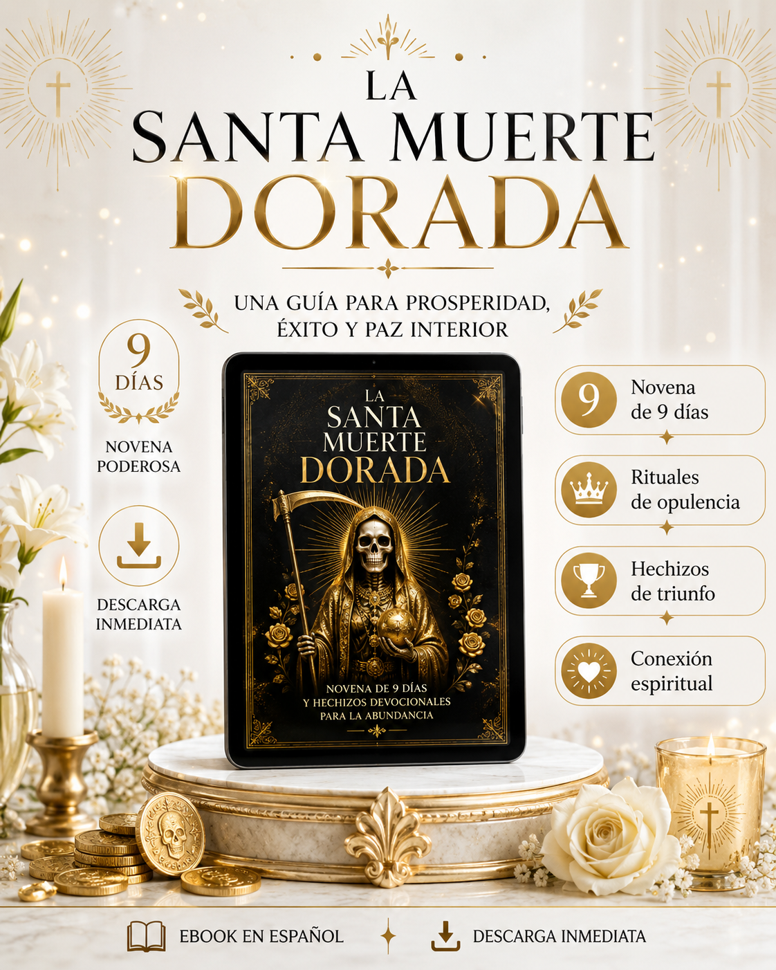 La Santa Muerte Dorada: Novena Completa + Hechizos Poderosos de Opulencia, Triunfo, Prestigio, Energía Positiva y Ascenso Espiritual