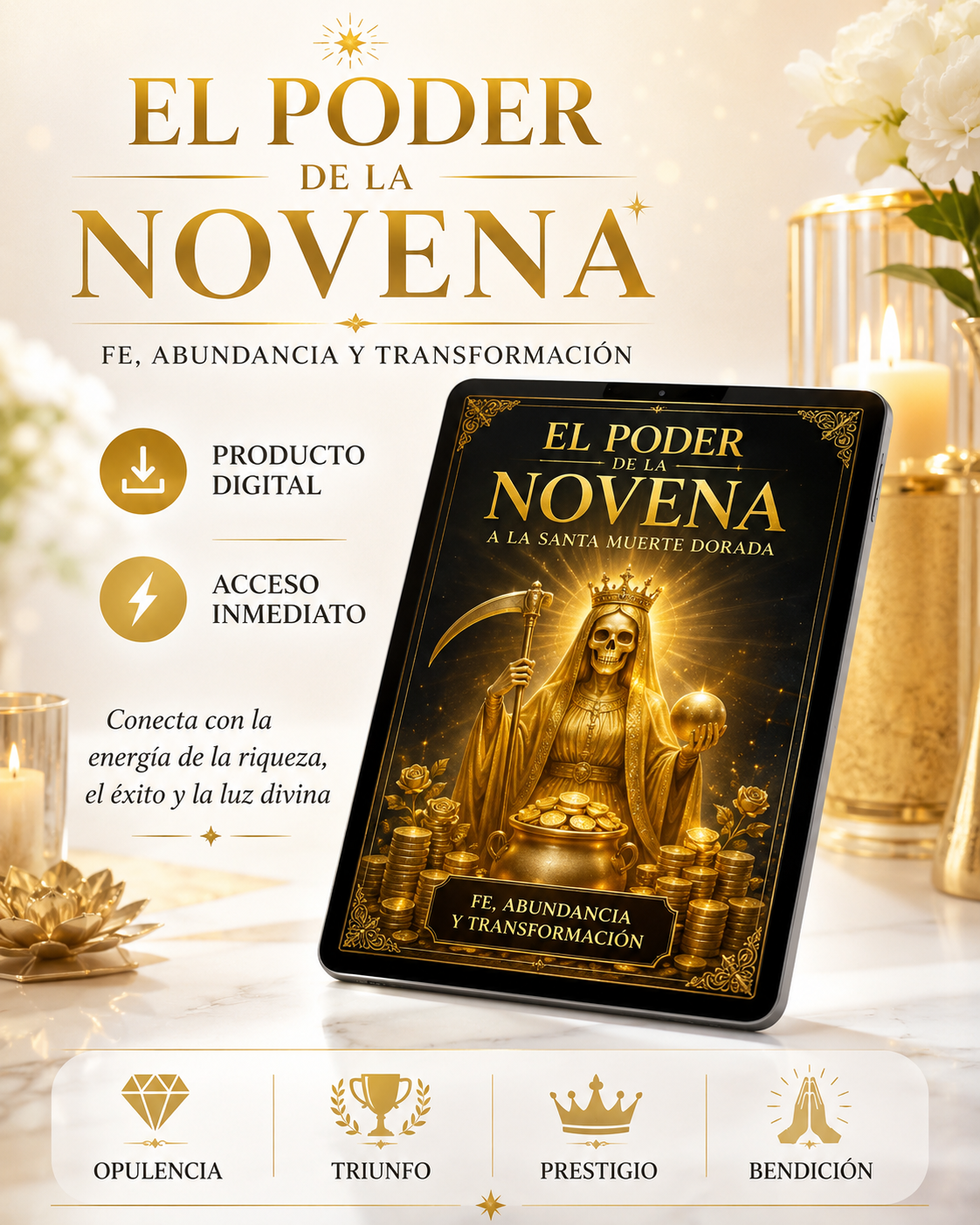 La Santa Muerte Dorada: Novena Completa + Hechizos Poderosos de Opulencia, Triunfo, Prestigio, Energía Positiva y Ascenso Espiritual