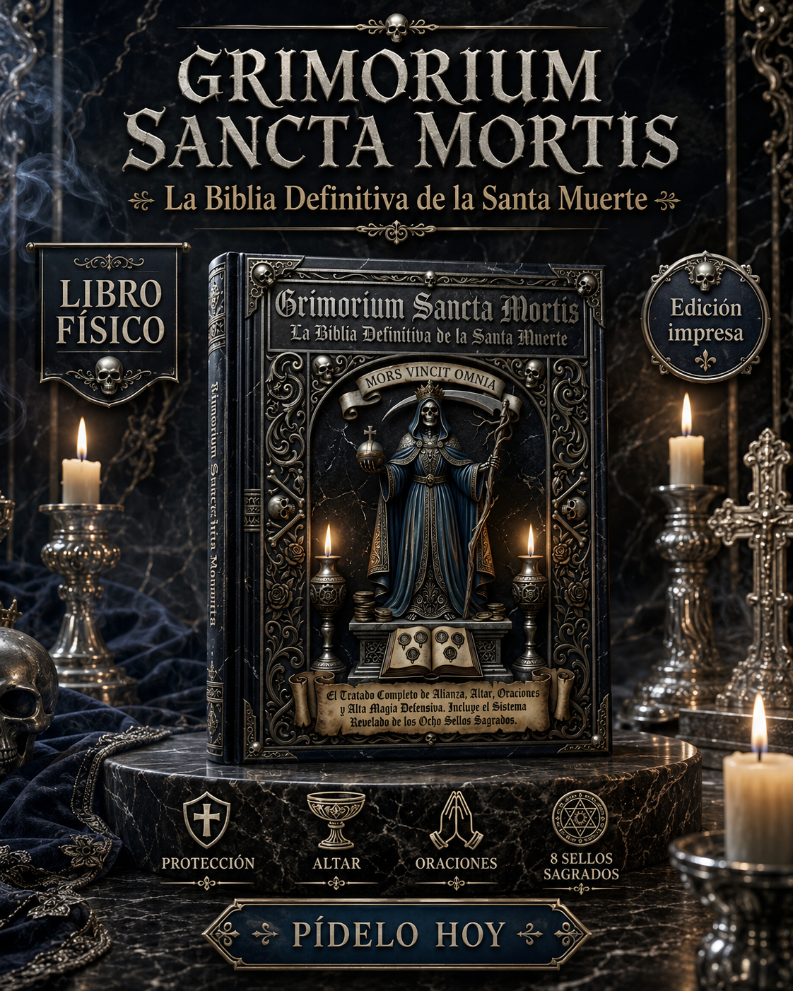 GRIMORIUM SANCTA MORTIS:La Biblia Definitiva de la Santa Muerte: El Tratado Completo de Alianza, Altar, Oraciones y Alta Magia Defensiva. Incluye el Sistema Revelado de los Ocho Sellos Sagrados.