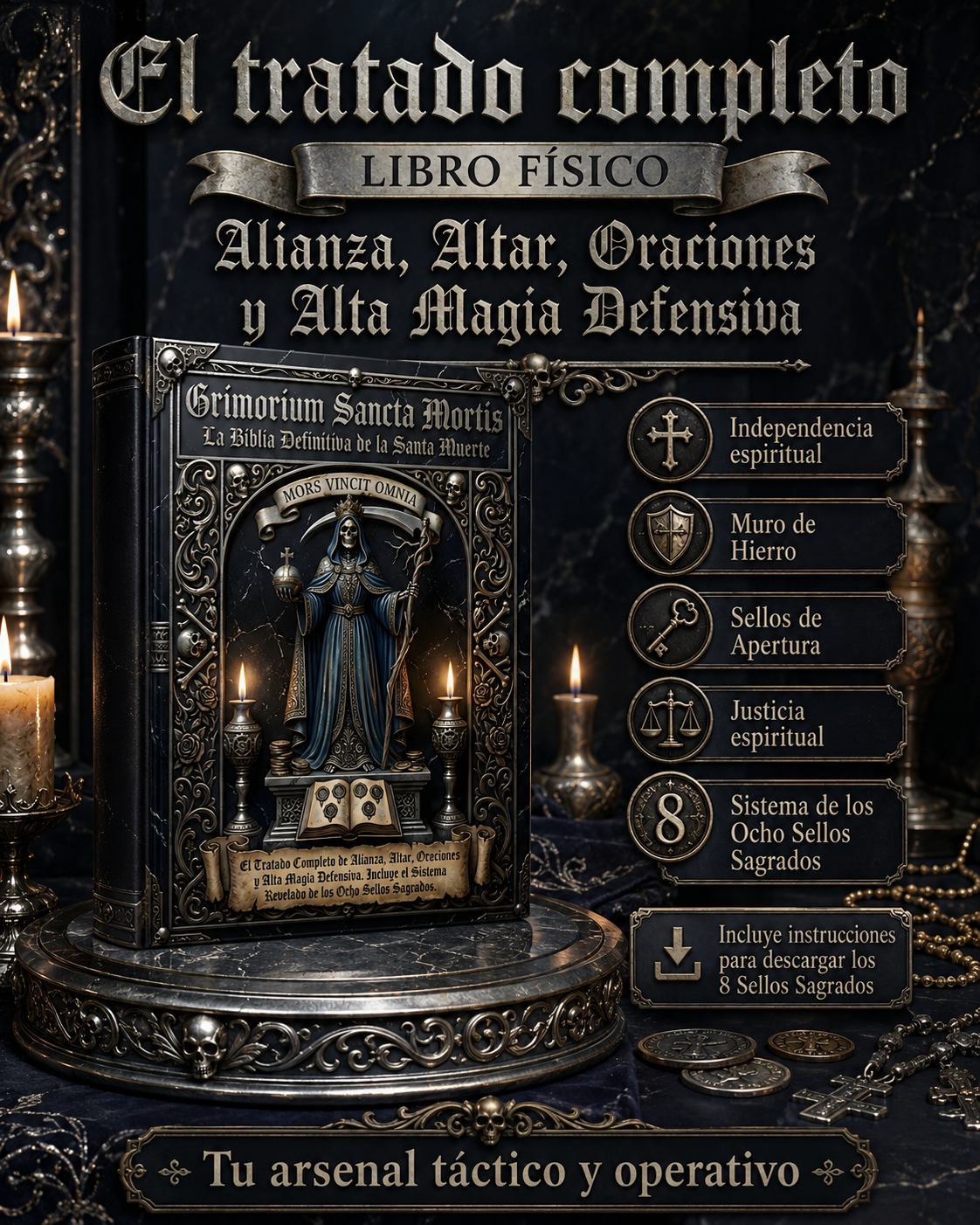 GRIMORIUM SANCTA MORTIS:La Biblia Definitiva de la Santa Muerte: El Tratado Completo de Alianza, Altar, Oraciones y Alta Magia Defensiva. Incluye el Sistema Revelado de los Ocho Sellos Sagrados.