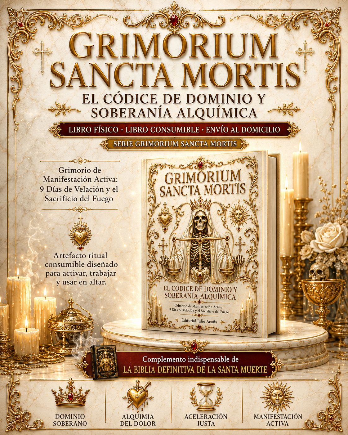 GRIMORIUM SANCTA MORTIS: EL CÓDICE DE DOMINIO Y SOBERANÍA ALQUÍMICA: Grimorio de Manifestación Activa: 9 Días de Velación y el Sacrificio del Fuego.
