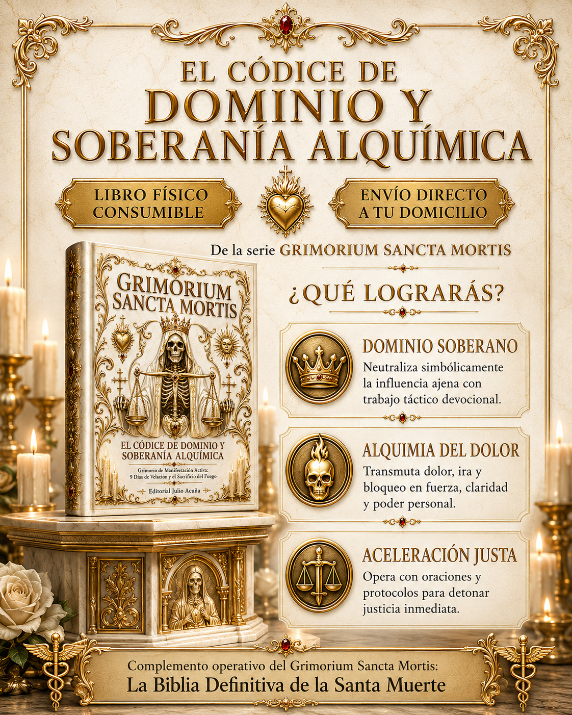 GRIMORIUM SANCTA MORTIS: EL CÓDICE DE DOMINIO Y SOBERANÍA ALQUÍMICA: Grimorio de Manifestación Activa: 9 Días de Velación y el Sacrificio del Fuego.